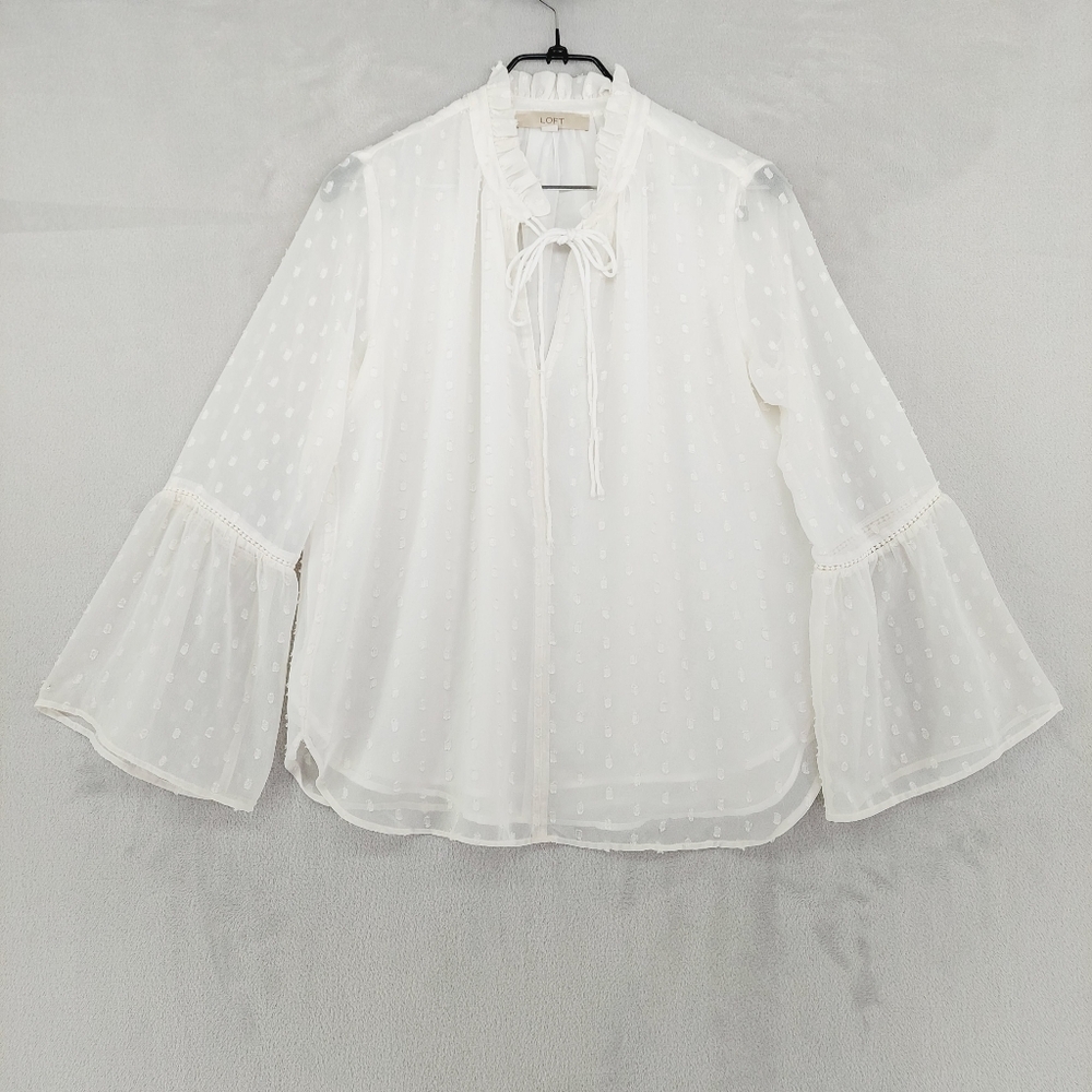 Loft Womens Swiss Dot Ivory Top With Flutter Sleeves P1802